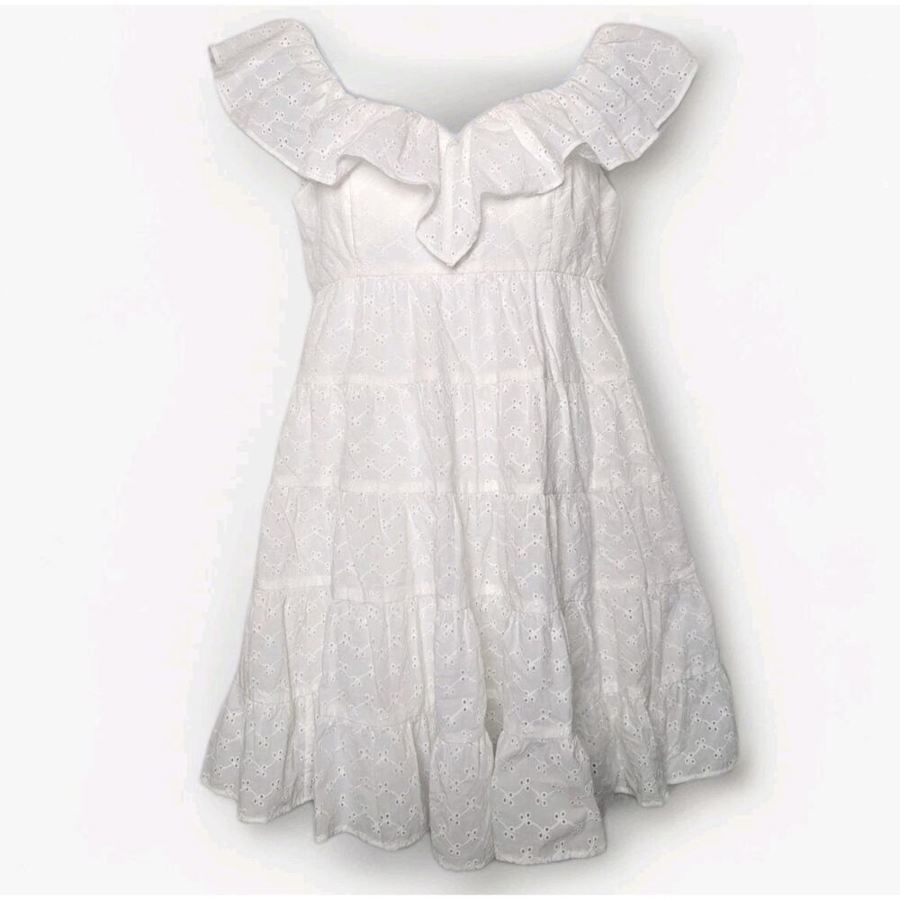 Lilly Pulitzer Emie Dress Resort White Ditsy Vine Eyelet Ruffle Sweetheart Sz 8 - Picture 4 of 11